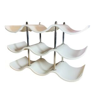 Vtg MCM Wave Design Wine Rack 9‎ Bottle Lucite Acrylic Chrome Countertop Retro